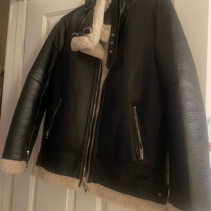 Zara Oversized Fur-Lined Moto Leather Jacket